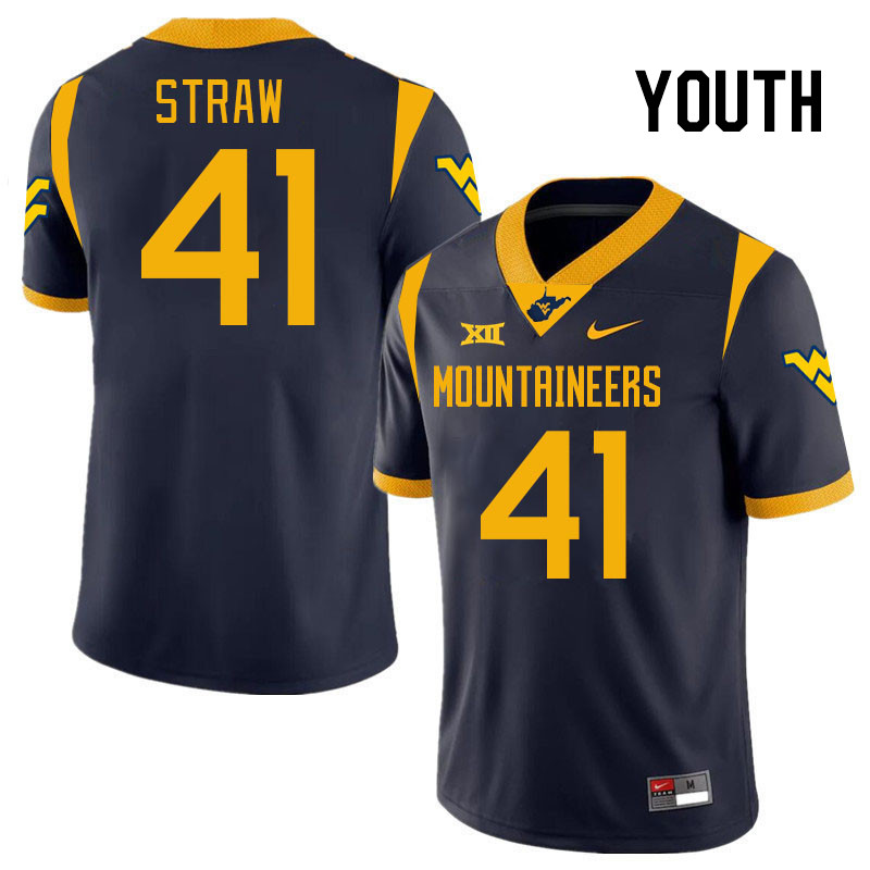 Youth #41 Oliver Straw West Virginia Mountaineers College 2024 New Uniforms Football Jerseys Stitche